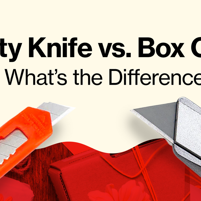 Excel Blades utility knife and box cutter next to each other.