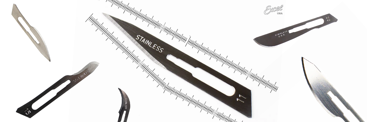 Collage of Excel Blades surgical blades.