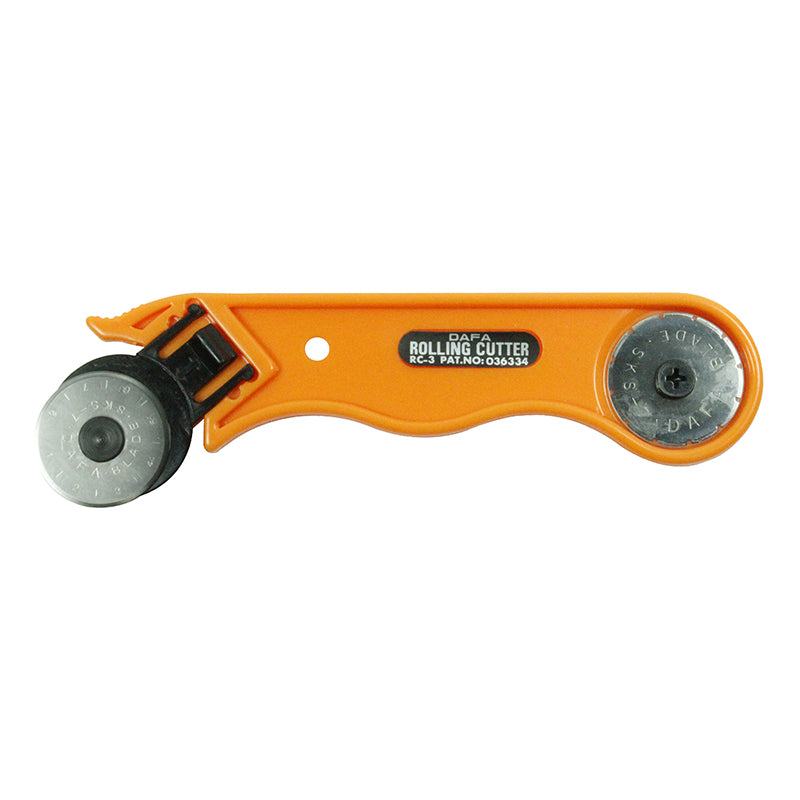 Different types of rotary cutter Left to right: cylindrical (in two