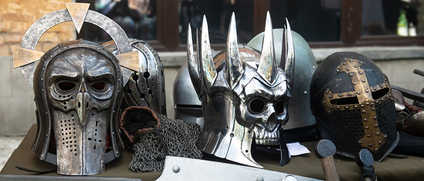 cosplay helmets on table