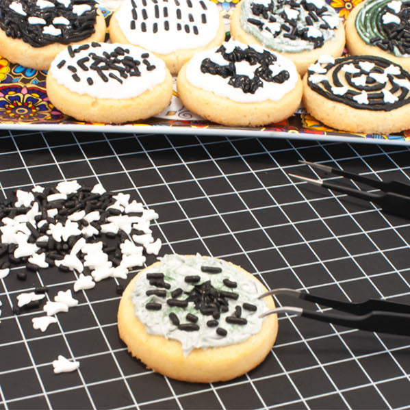 decorating cookies with tweezers