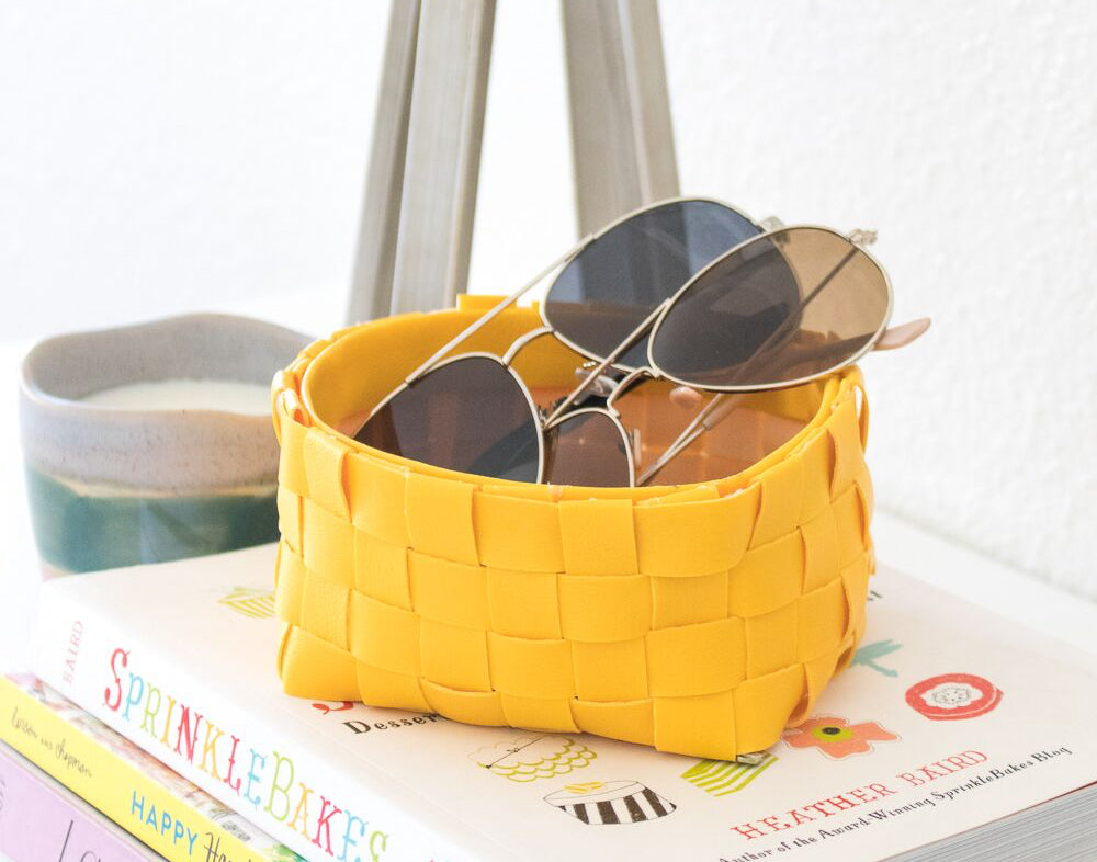 DIY Leather Woven Storage Basket by ClubCrafted