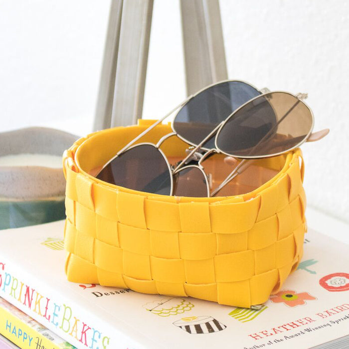 DIY Leather Woven Storage Basket by ClubCrafted