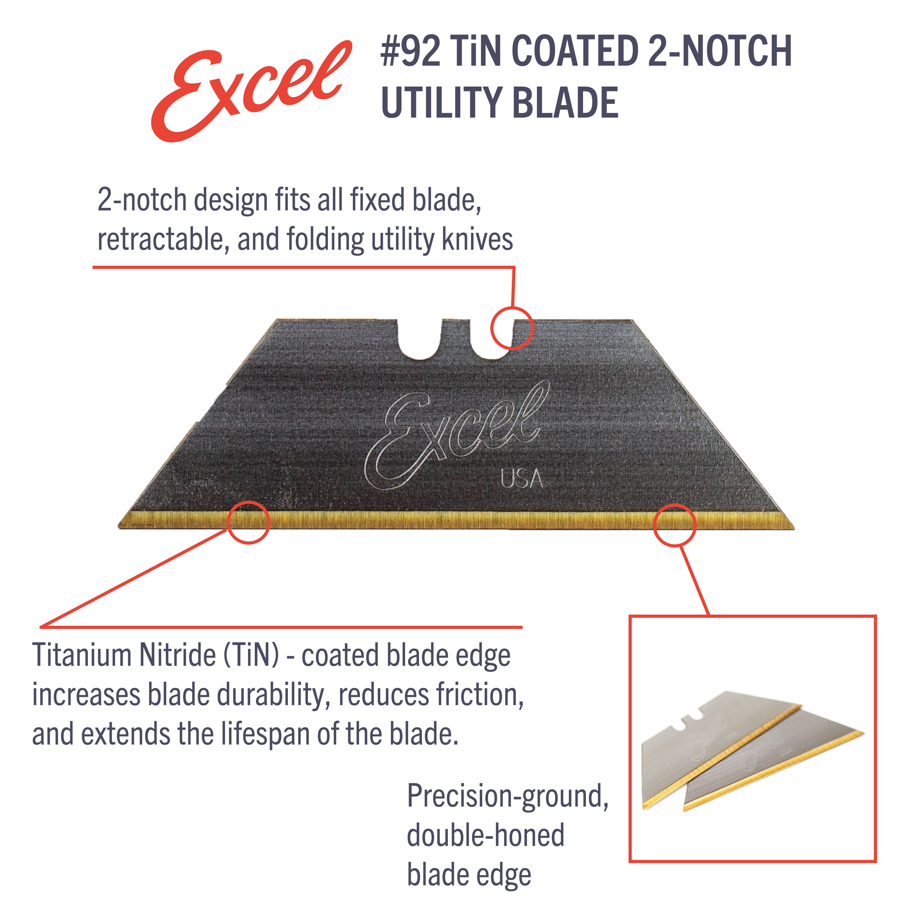 #92 TiN Coated HD 2-Notch Utility Blade