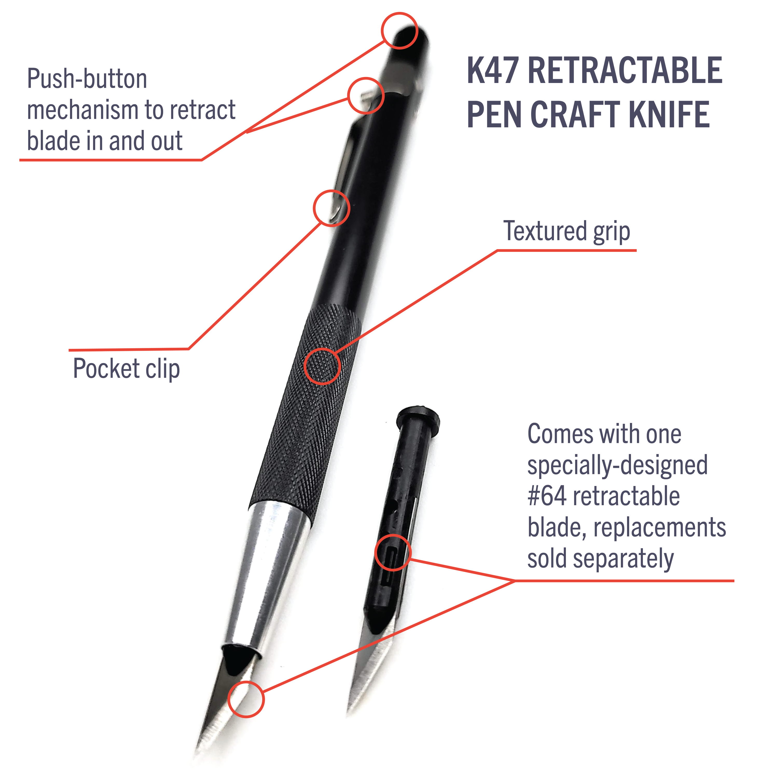 Pen Blade Shop K47 Executive Retractable Pen Knife | Excel Blades