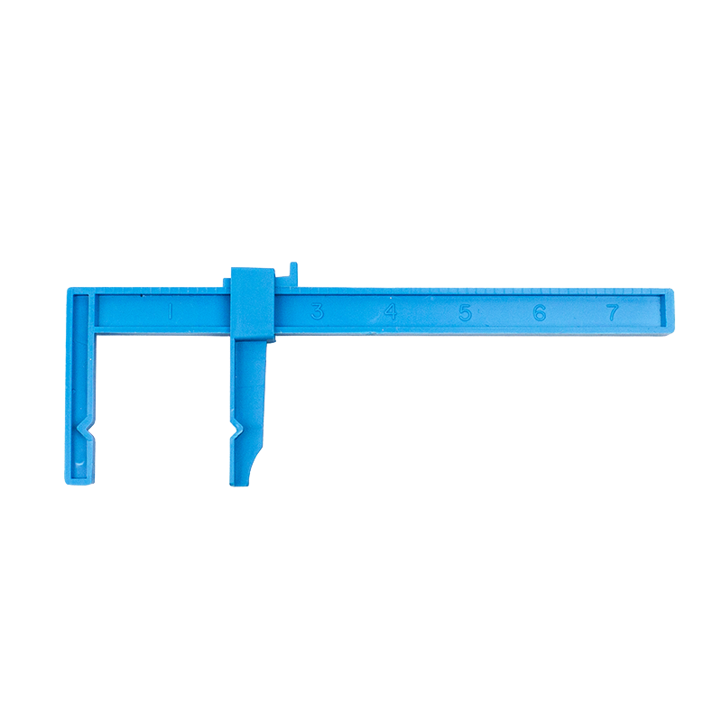 Large adjustable plastic clamp with ruler. Blue color.